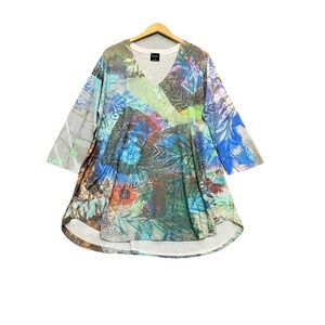 Inoah Sweater Top Women Sz 1X 3/4 Sleeve Eclectic Artsy Whimsy Boho Art to Wear